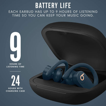 Power Pro Wireless Earphones - Apple H1 Headphone Chip, Class 1 Bluetooth, 9 Hours of Listening Time, Sweat Resistant Earbuds, Built-In Microphone - Navy